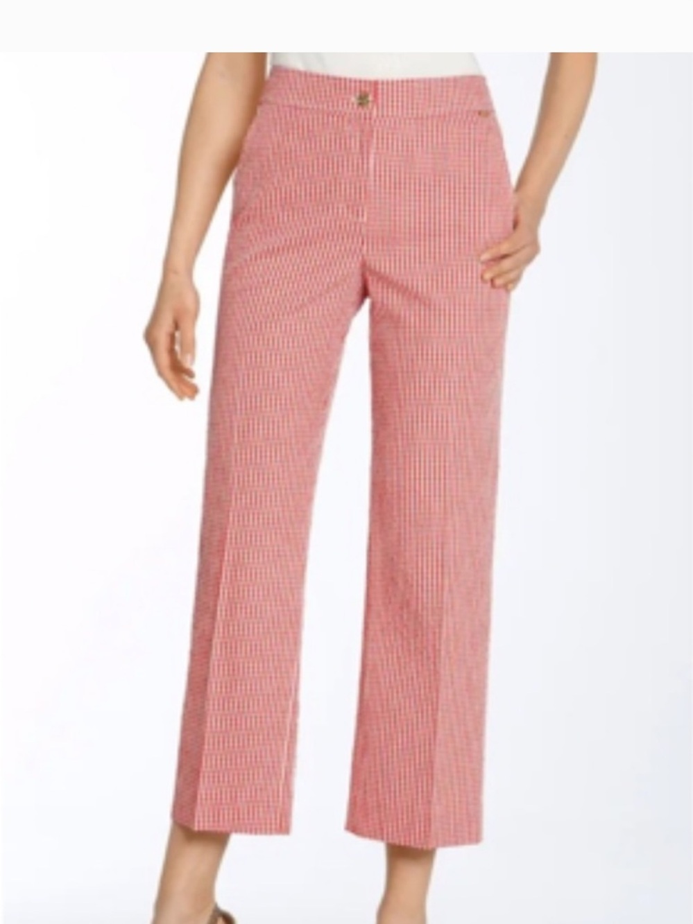 St. John Straight Leg Red Gingham Trouser Pants